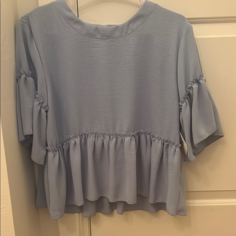 Altar'd State Gray Short Sleeve Ruffled Blouse